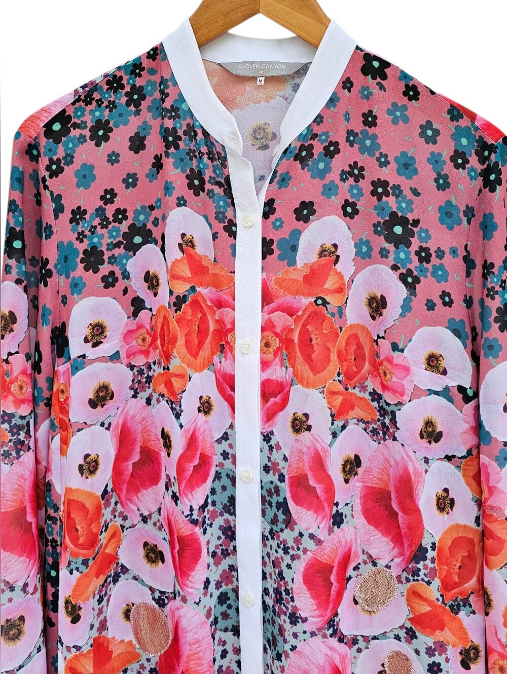 RARE Clover Canyon Pink Floral Colorful Longline Button-Front Robe Size M - Picture 6 of 13